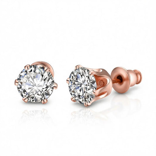 Cubic Zirconia & 18K Rose Gold-Plated Stud Earrings
