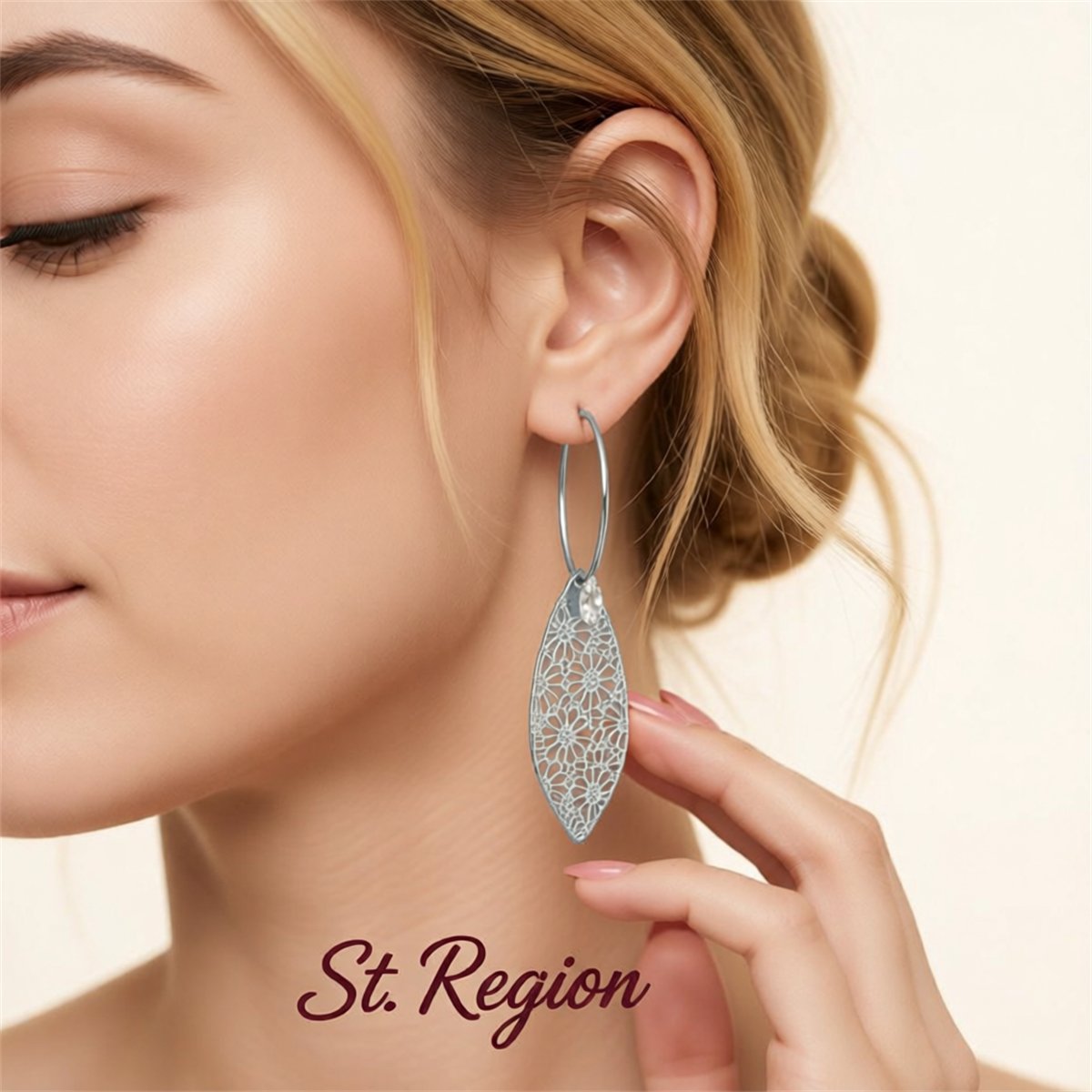 Crystal and Silver-Plated Leaves Floral Drop Earrings, silver drop earrings for women, vintage-inspired design, styled look