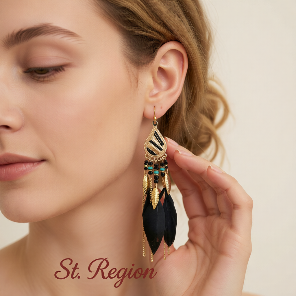 Black Feather & 18K Gold-Plated Feather Drop Earrings