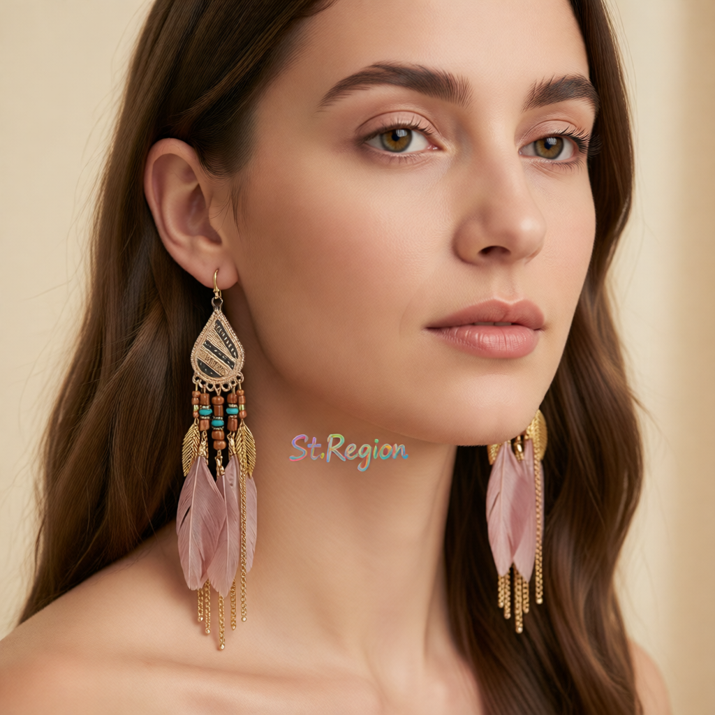 Coffee Feather & 18K Gold-Plated Feather Drop Earrings