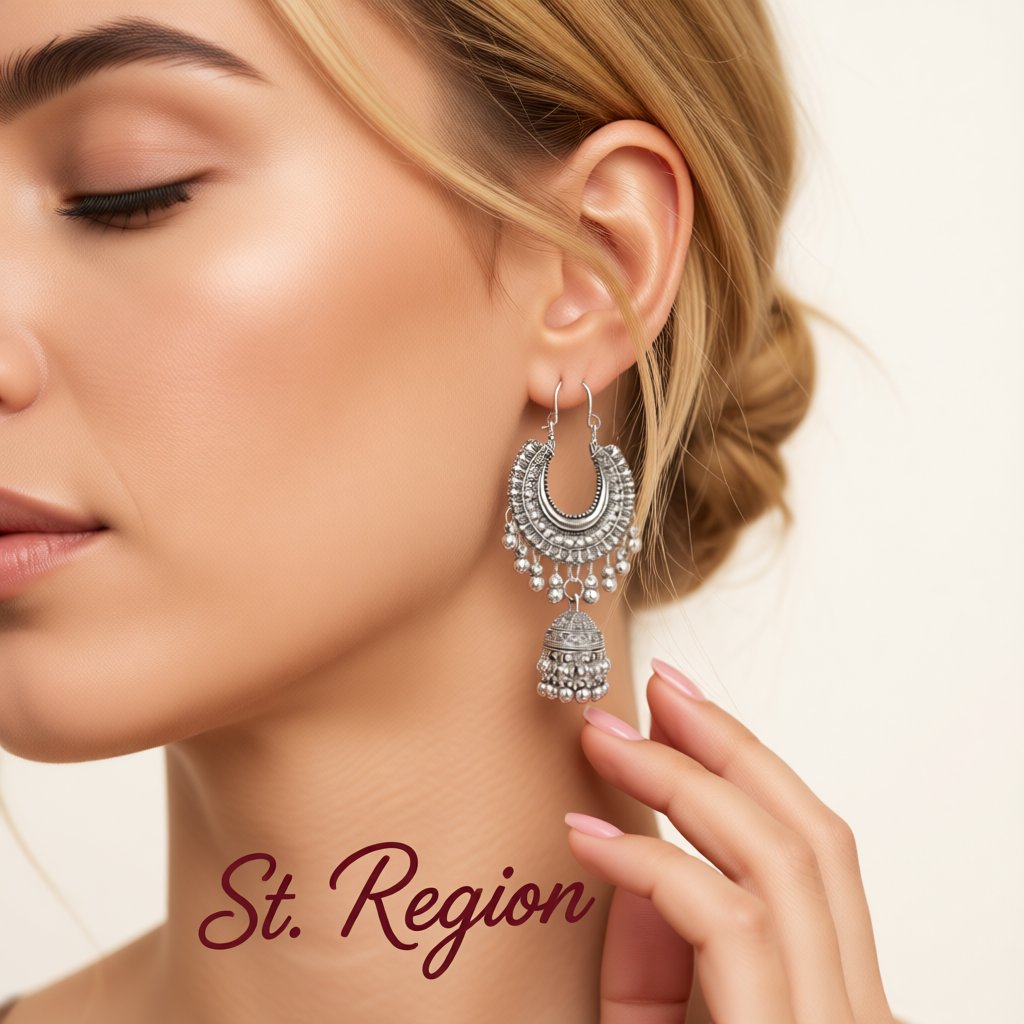 Silver-Plated Bell Tassel Drop Earrings, silver huggie earrings, botanical inspired, styled look