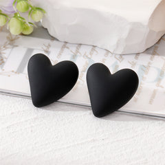 Black Acrylic & Silve-Plated Heart Stud Earrings