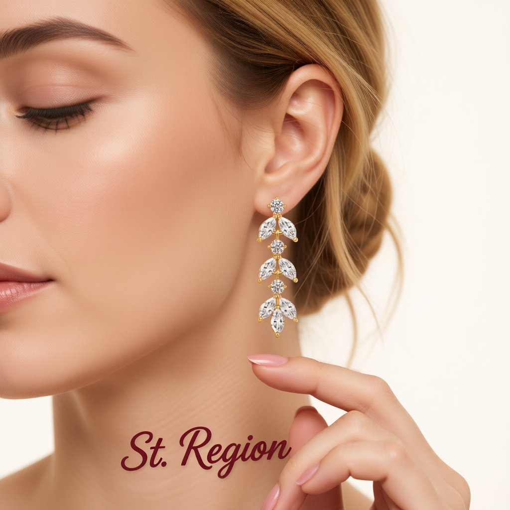 Marquise Crystal and Cubic Zirconia Leaves Drop Earrings, drop earrings for women, vintage-inspired design, styled look