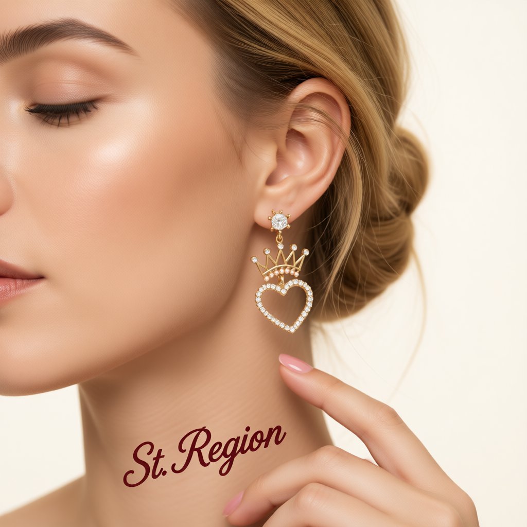 Pearl and Cubic Zirconia 18K Gold-Plated Crown Heart Drop Earrings, gold drop earrings for women, styled look