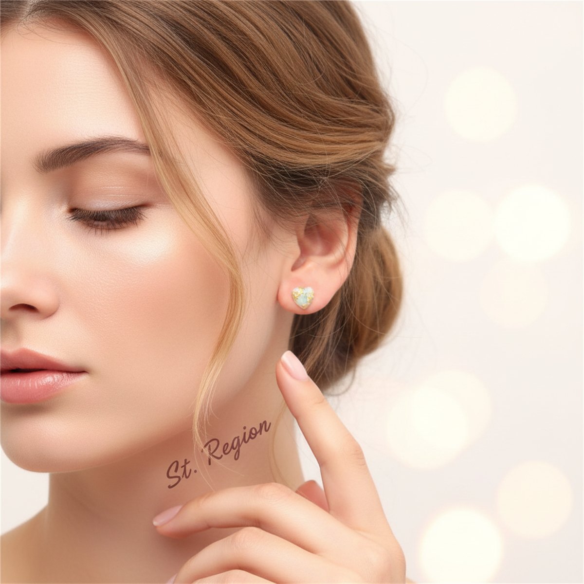 Gold Foil Heart and Resin Stud Earrings, cubic zirconia stud earrings for women, elegant gift for her, styled look