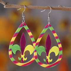 Yellow & Purple Fleur-De-Lis Stripe Drop Earrings