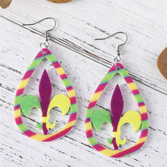 Yellow & Purple Fleur-De-Lis Stripe Drop Earrings