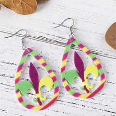 Yellow & Purple Fleur-De-Lis Stripe Drop Earrings
