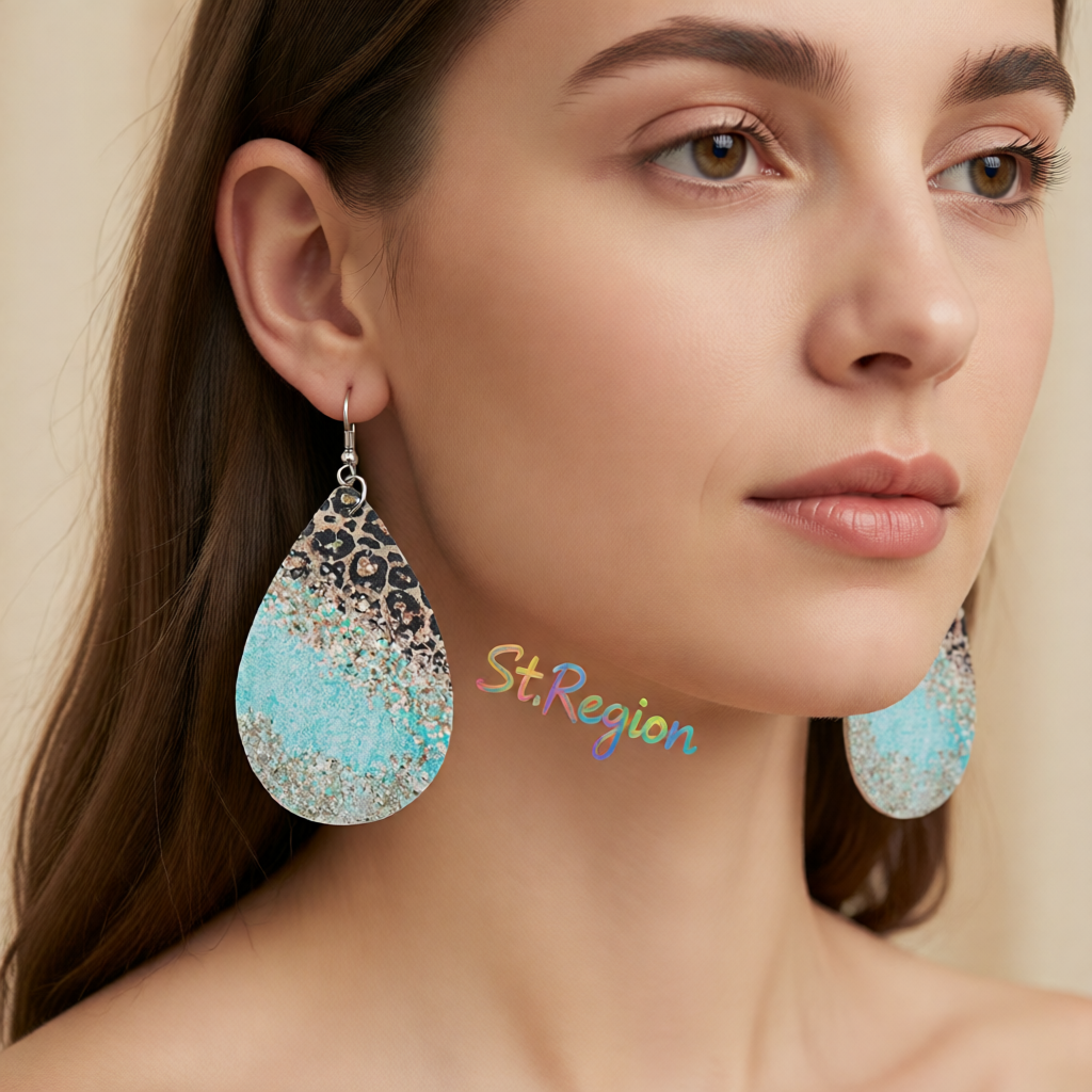 Blue Leopard Polystyrene & Silver-Plated Teardrop Earrings