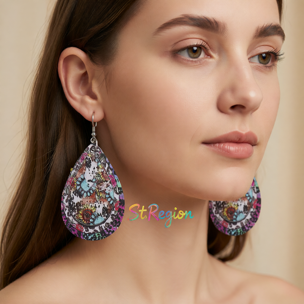 Pink Polystyrene & Silver-Plated Leopard Sunflower Teardrop Earrings