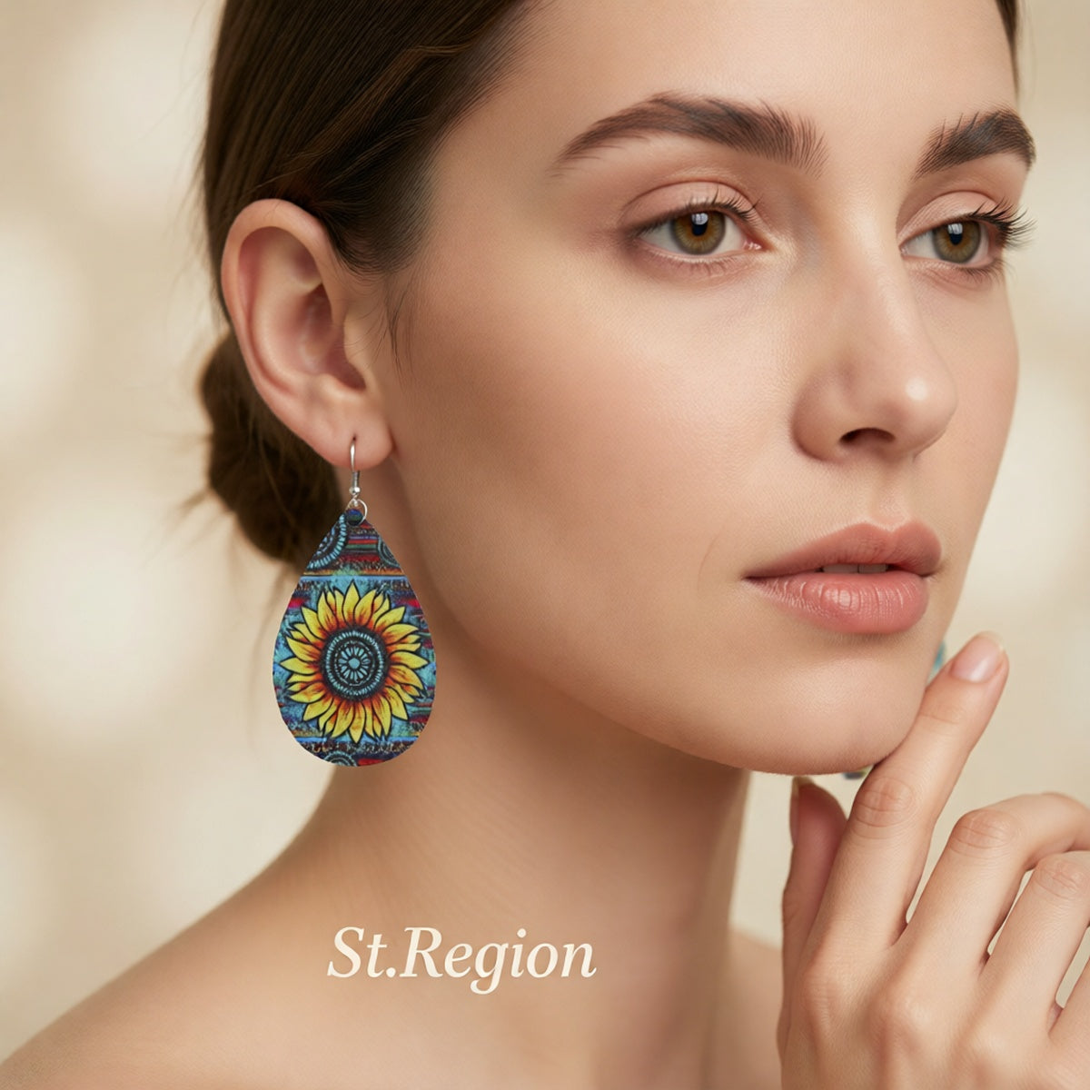 Yellow Polystyrene & Silver-Plated Sunflower Teardrop Earrings