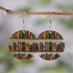 Red & Yellow Bookcase Round Drop Earrings