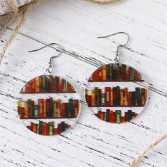 Red & Yellow Bookcase Round Drop Earrings