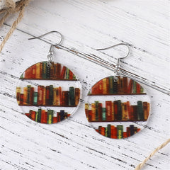 Red & Yellow Bookcase Round Drop Earrings