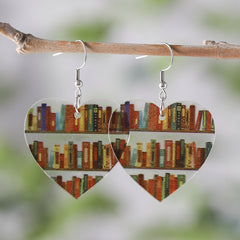 Red & Yellow Bookcase Heart Drop Earrings