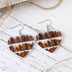 Red & Yellow Bookcase Heart Drop Earrings