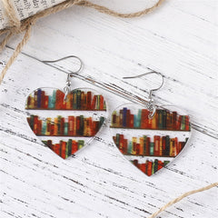Red & Yellow Bookcase Heart Drop Earrings