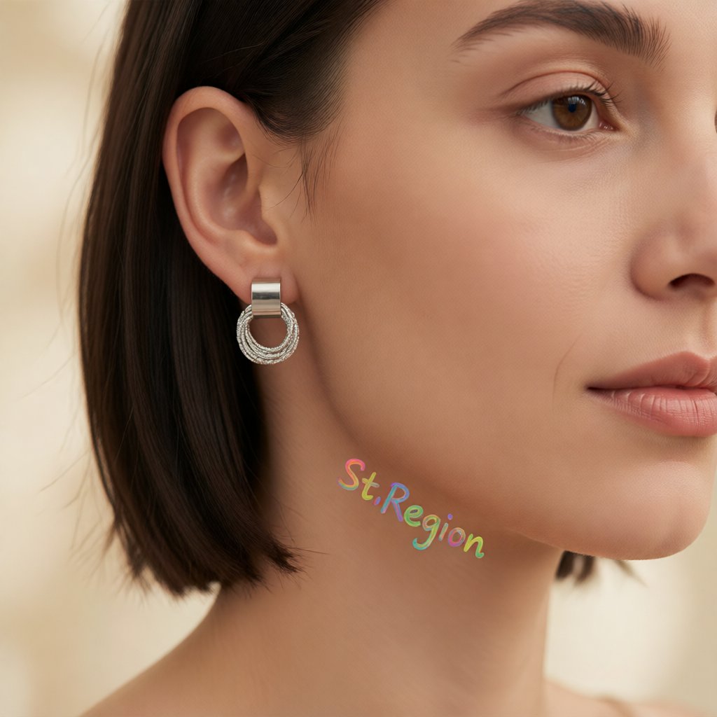 Silver-Plated Multi-Hoop Stud Earrings, cubic zirconia stud earrings for women, elegant gift for her, styled look