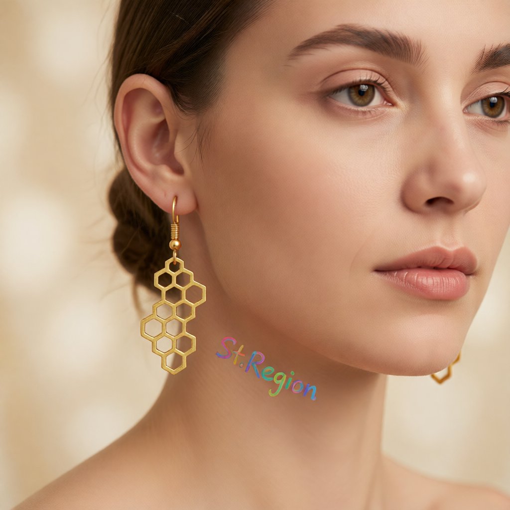 18K Gold-Plated Honeycomb Drop Earrings, gold drop earrings for women, vintage-inspired design, styled look