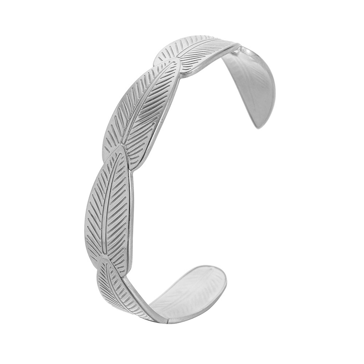 Silver-Plated Linked Feather Cuff, silver bracelet for women, botanical inspired, lifestyle look