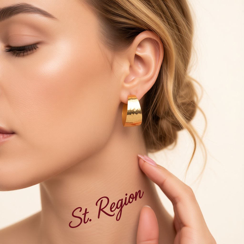 18K Gold-Plated Uneven-Surface C-Shape Drop Earrings, gold huggie earrings, dainty minimalist design, styled look