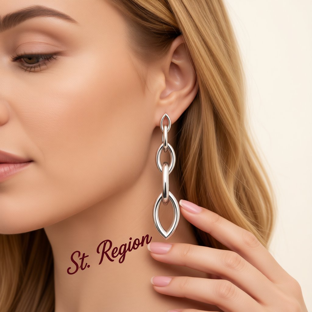 Silver-Plated Chain Drop Earrings, silver drop earrings for women, botanical inspired, styled look