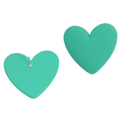 Cyan Acrylic & Silver-Plated Heart Stud Earrings
