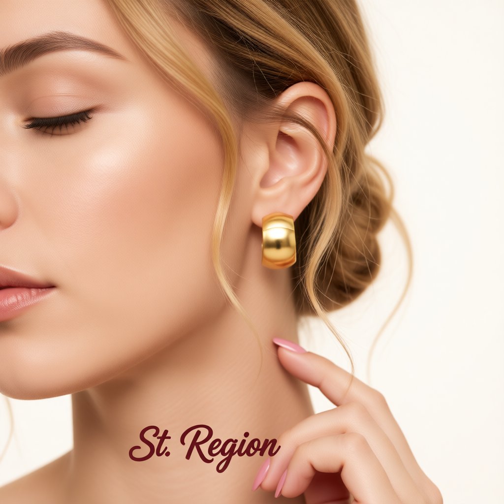 18K Gold-Plated Wide Brimmed Stud Earring, gold huggie earrings, everyday style, styled look