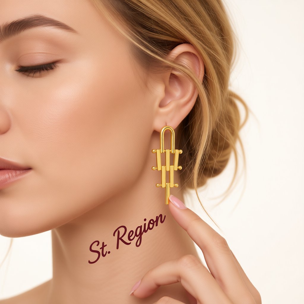 18K Gold-Plated Lattice Drop Earrings, gold drop earrings for women, elegant gift for her, styled look