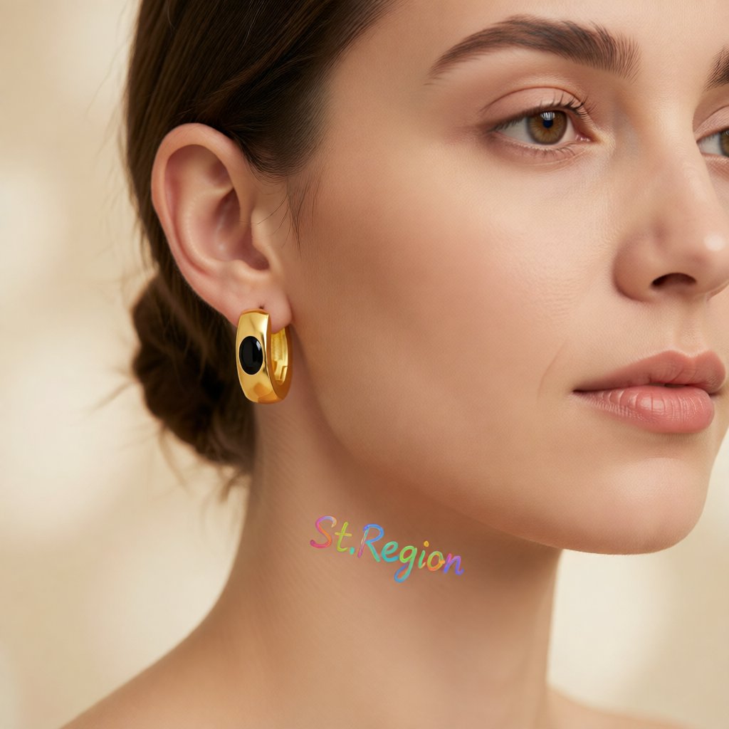 Black Crystal and 18K Gold-Plated Huggie Earrings, gold huggie earrings, vintage-inspired design, styled look