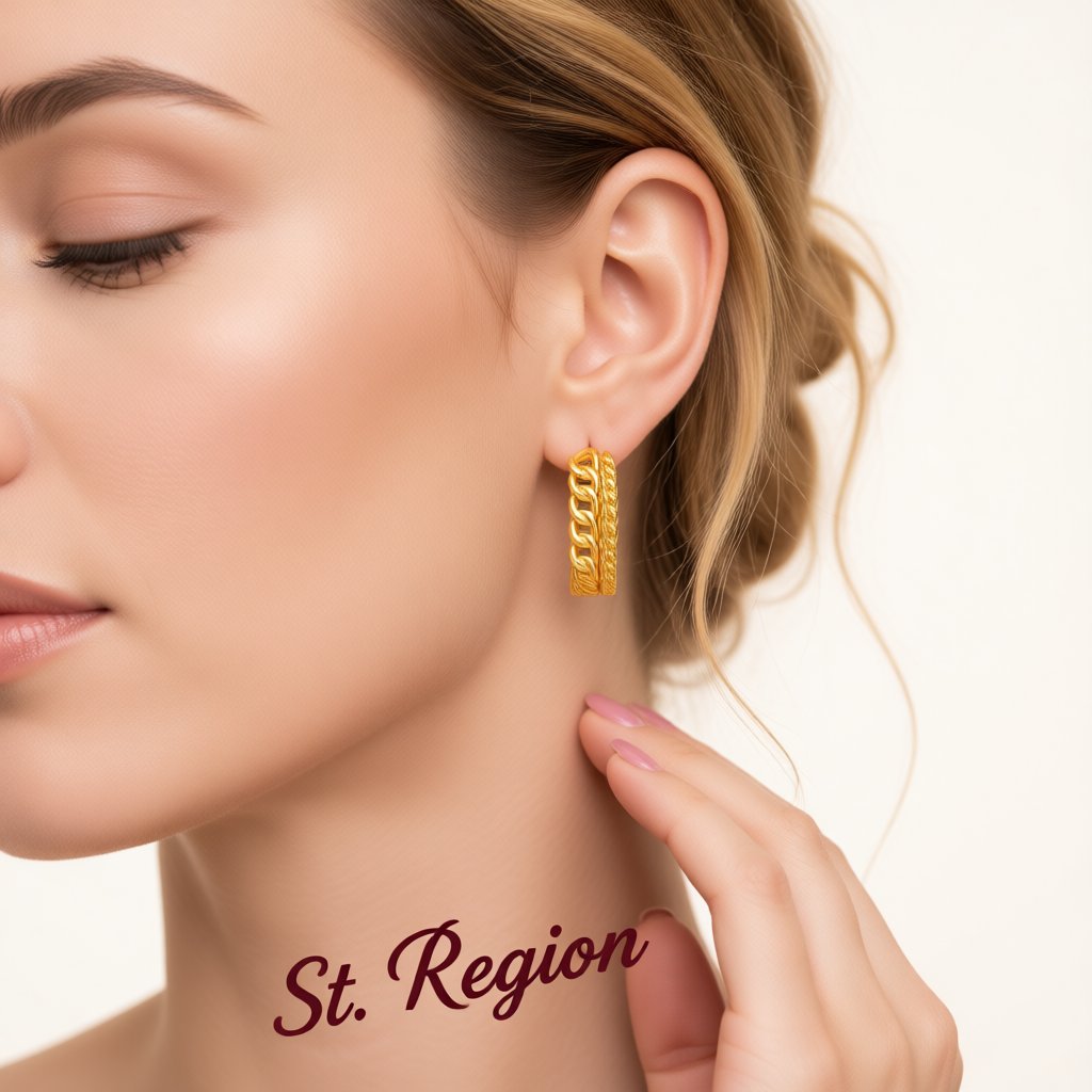 18K Gold-Plated Curb Chain Layered Huggie Earrings, gold huggie earrings, dainty minimalist design, styled look