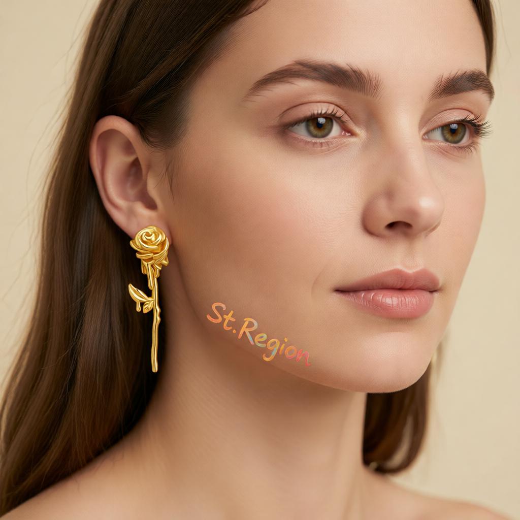 18K Gold-Plated Rose Drop Earrings, gold drop earrings for women, elegant gift for her, styled look