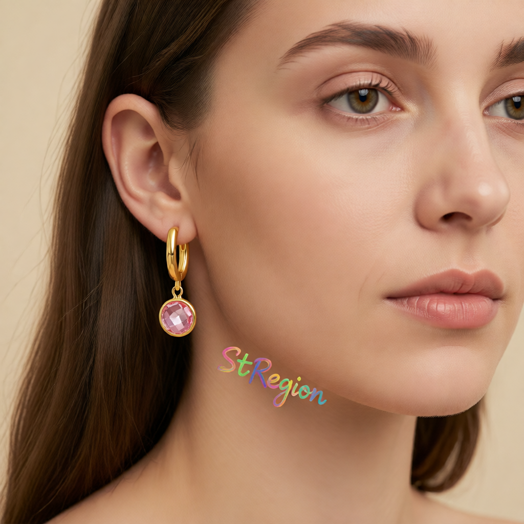 Pink Crystal & 18K Gold-Plated Round Huggie Earrings