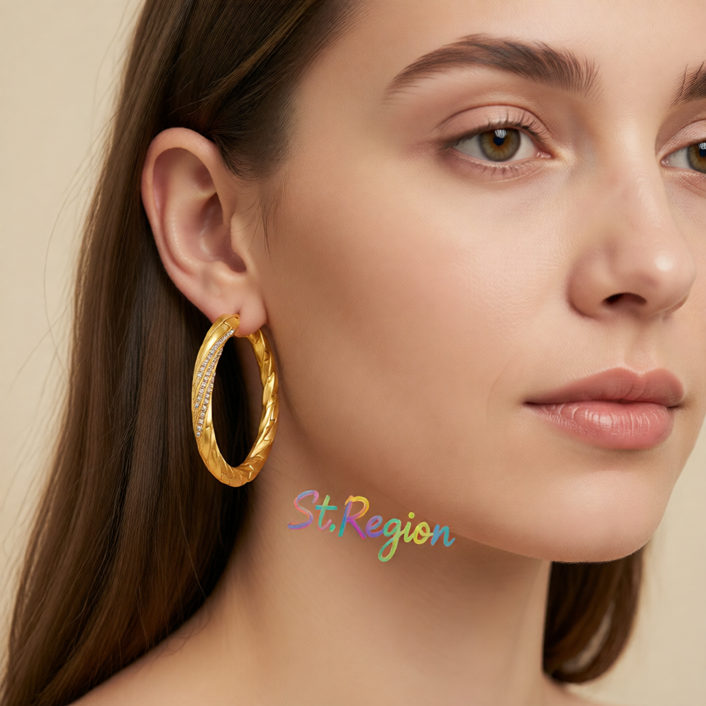 Cubic Zirconia & 18K Gold-Plated Twisted Hoop Earrings