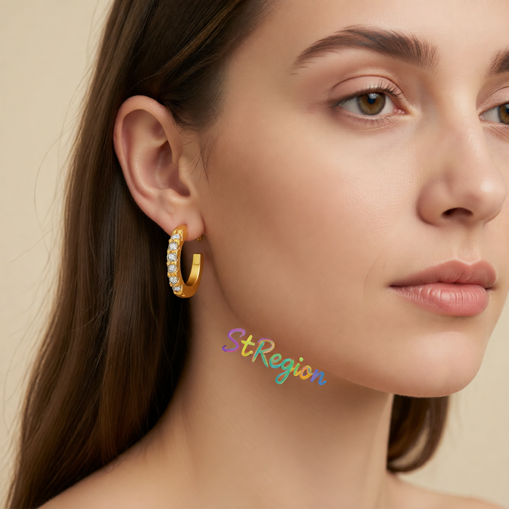 Cubic Zirconia & 18K Gold-Plated Open Huggie Earrings