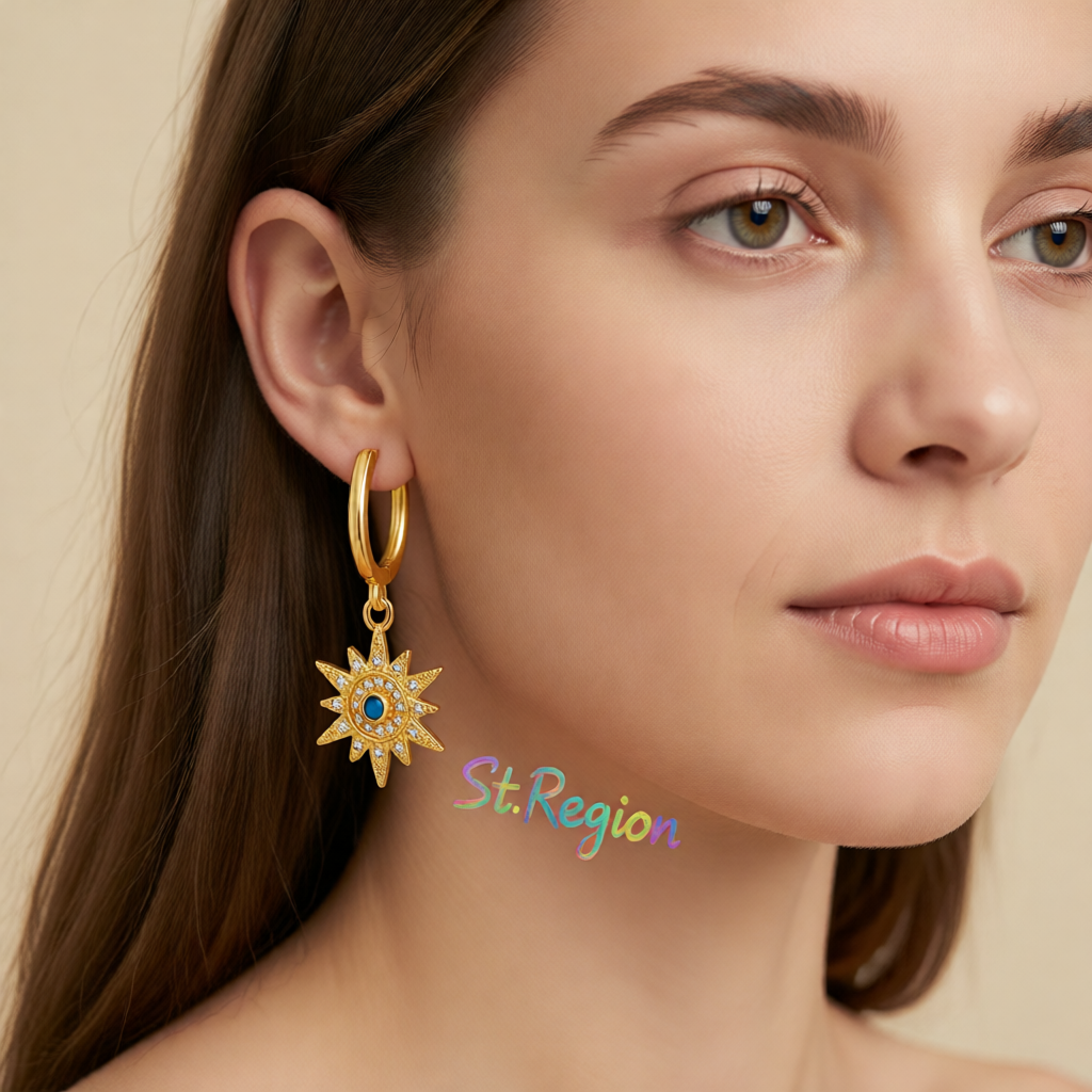 Cubic Zirconia & Resin 18K Gold-Plated Sun Huggie Earrings