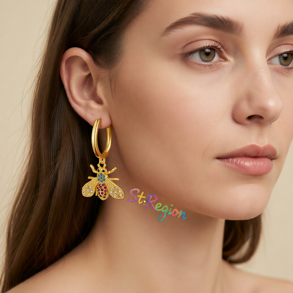 Multicolor Cubic Zirconia & 18K Gold-Plated Bee Huggie Earrings