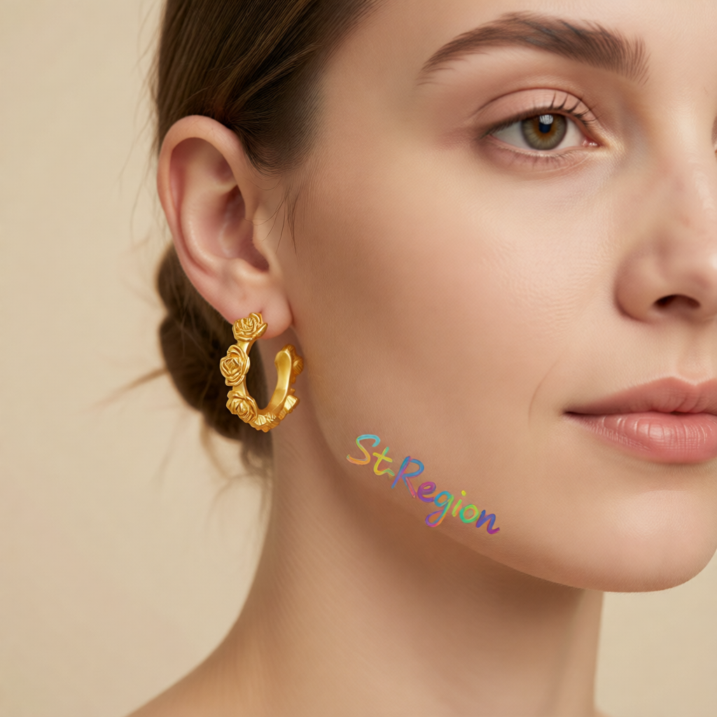 18K Gold-Plated Rose Huggie Earrings