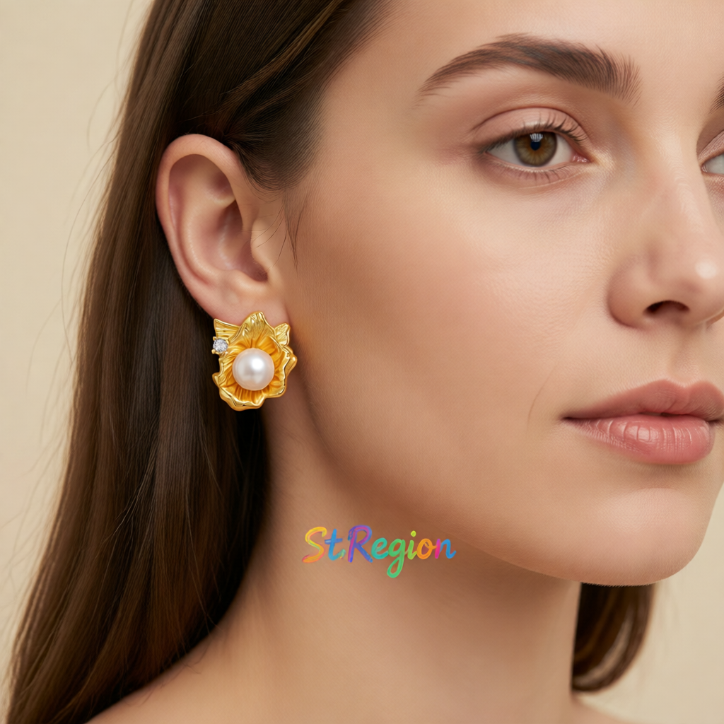 Pearl & Cubic Zirconia 18K Gold-Plated Flower Stud Earrings