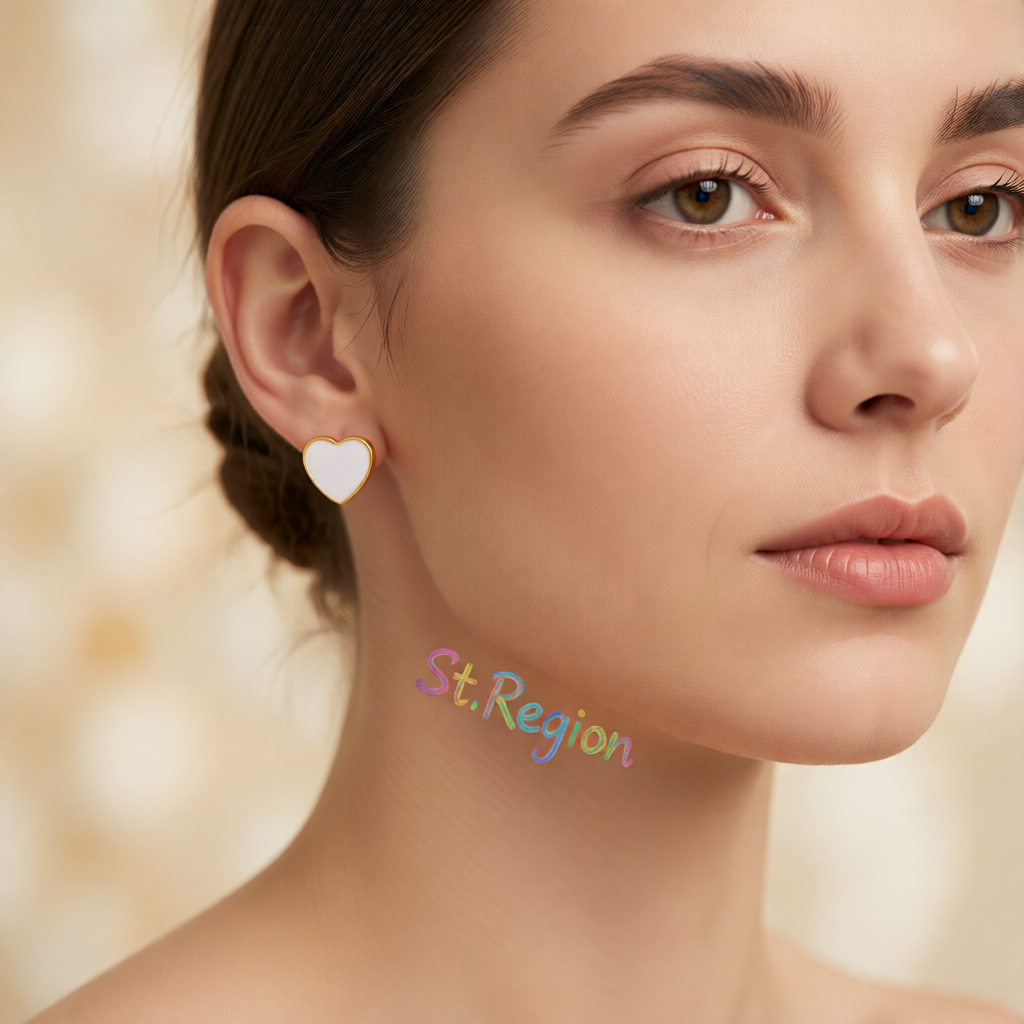 White Enamel & 18K Gold-Plated Heart Stud Earrings