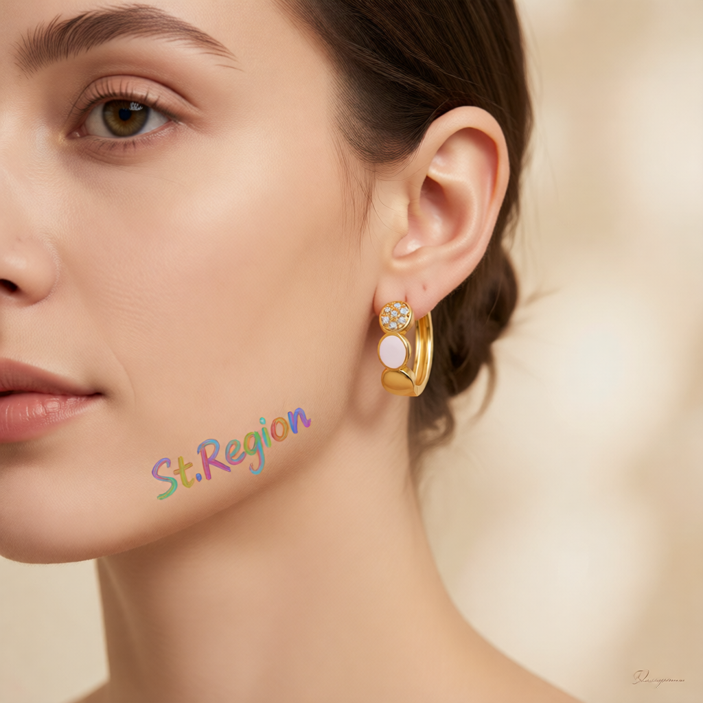 Cubic Zirconia & White Enamel 18K Gold-Plated Round Huggie Earrings
