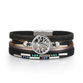 Cubic Zirconia & Black Polystyrene Silver-Plated Tree Of Life Charm Bracelet