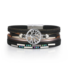 Cubic Zirconia & Black Polystyrene Silver-Plated Tree Of Life Charm Bracelet