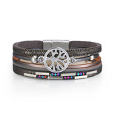 Iridescent Cubic Zirconia & Gray Tree Of Life Stacked Bracelet