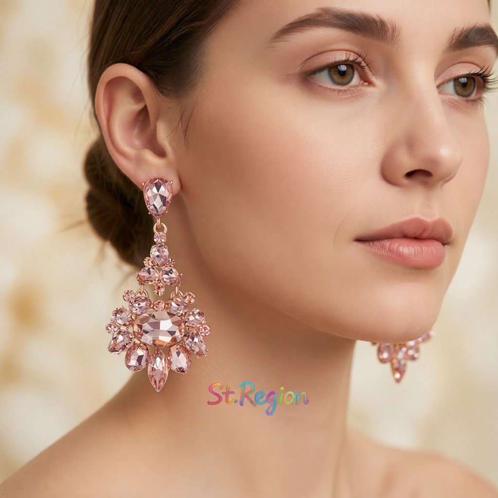 Champagne Crystal and Cubic Zirconia Oval-Cut Floral Drop Earrings, drop earrings for women, styled look