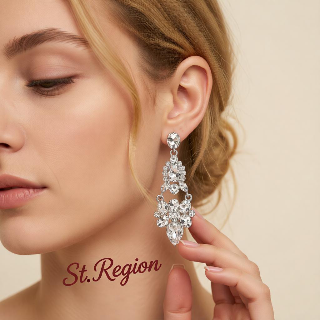 Crystal & Cubic Zirconia Silver-Plated Cluster Drop Earrings