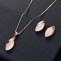 Cats Eye & 18K Rose Gold-Plated Pear Pendant Necklace & Stud Earrings