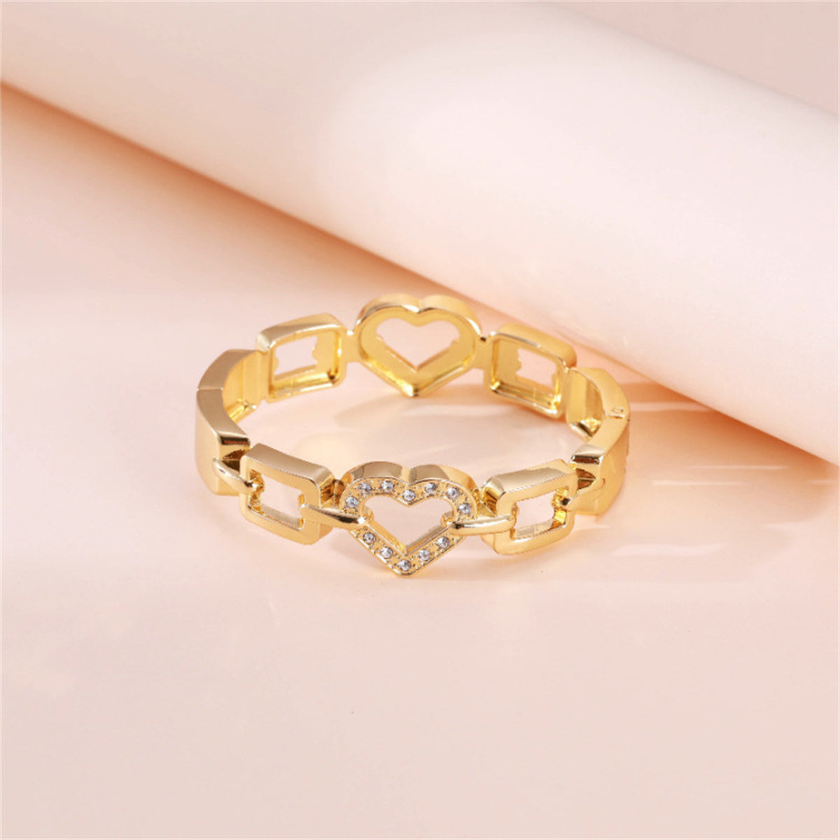 Cubic Zirconia and 18K Gold-Plated Heart Charm Bangle, gold bangle bracelet, botanical inspired, lifestyle look