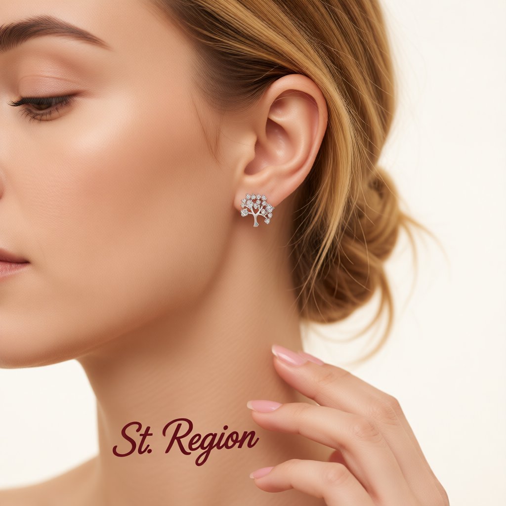 Cubic Zirconia and Silver-Plated Tree Stud Earrings, cubic zirconia stud earrings for women, everyday style, styled look