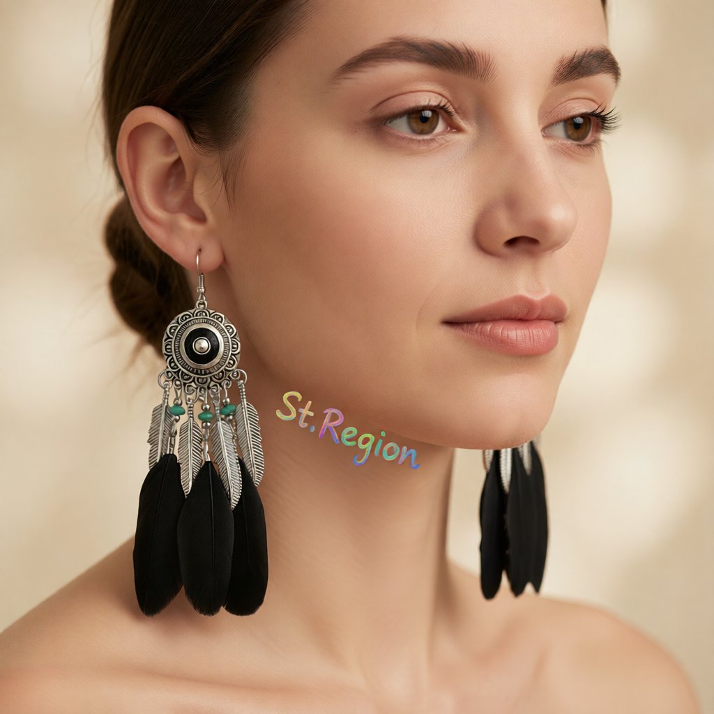 Black Feather and Silver-Plated Drop Earring, silver drop earrings for women, botanical inspired, styled look